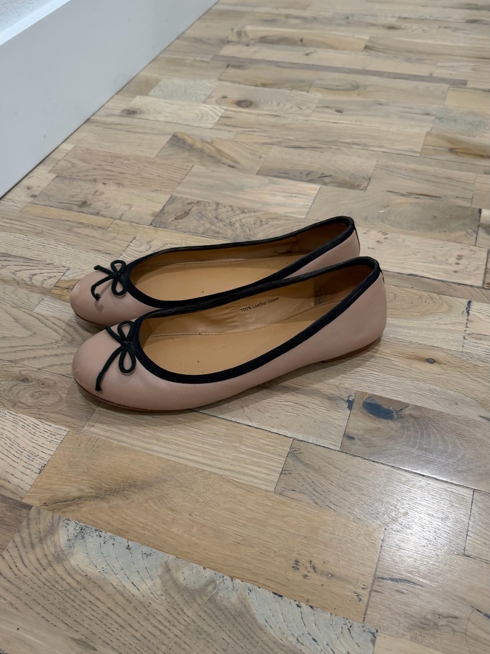 J crew leather Women's Ballet Flats in Blush with Black Trim